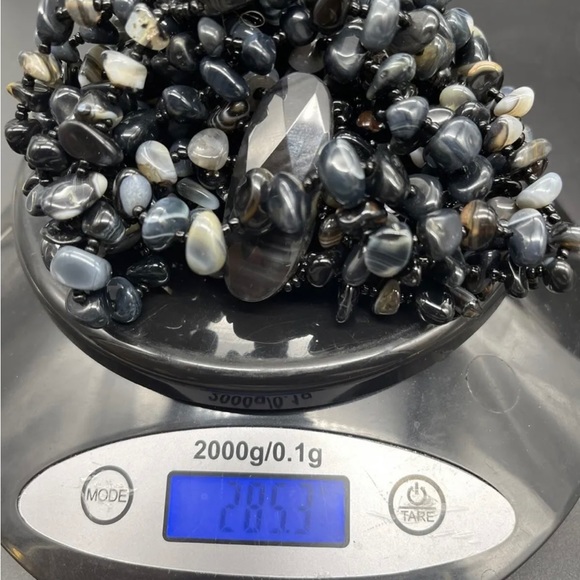 Stunning Vintage Black Banded Agate Massive Multi Strand Statement Necklace - Picture 9 of 9